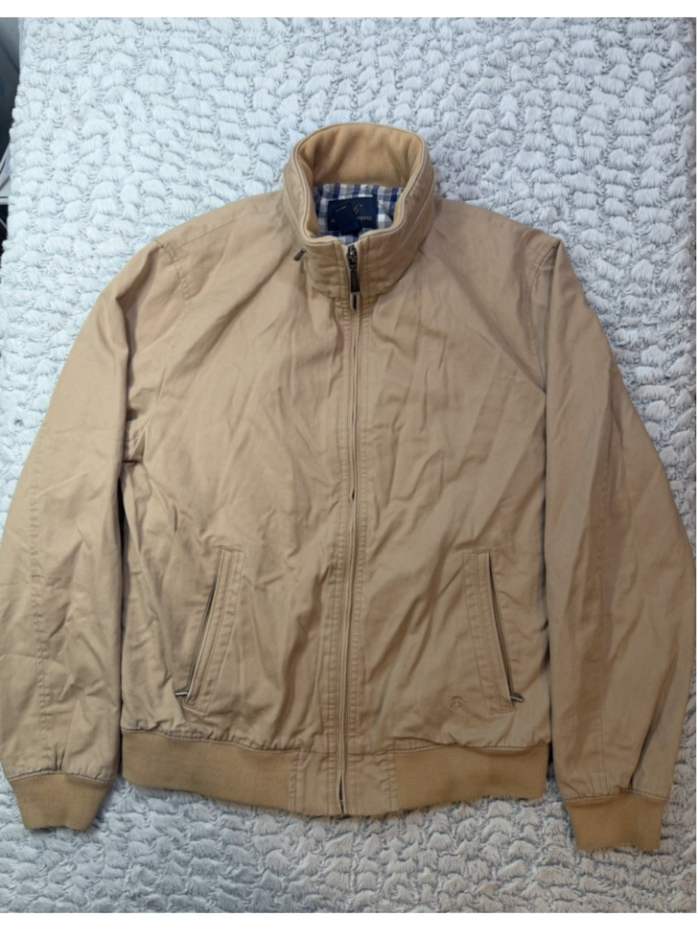 Brooks Brothers Men's Beige Bomber Jacket Lined Full Zip Stand-Up Collar M